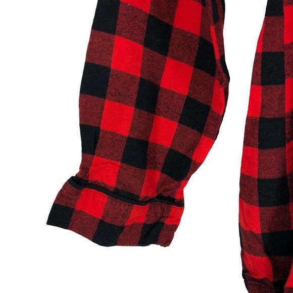 Red Black Buffalo Plaid Flannel Pajama Set XS Long Sleeve Button Top & Pants - Picture 5 of 9